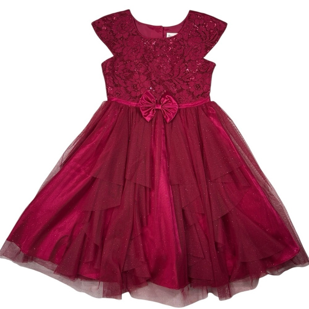 Jona Michelle Girl’s Deep Red Party Dress Lace and Sparkles | Size 10